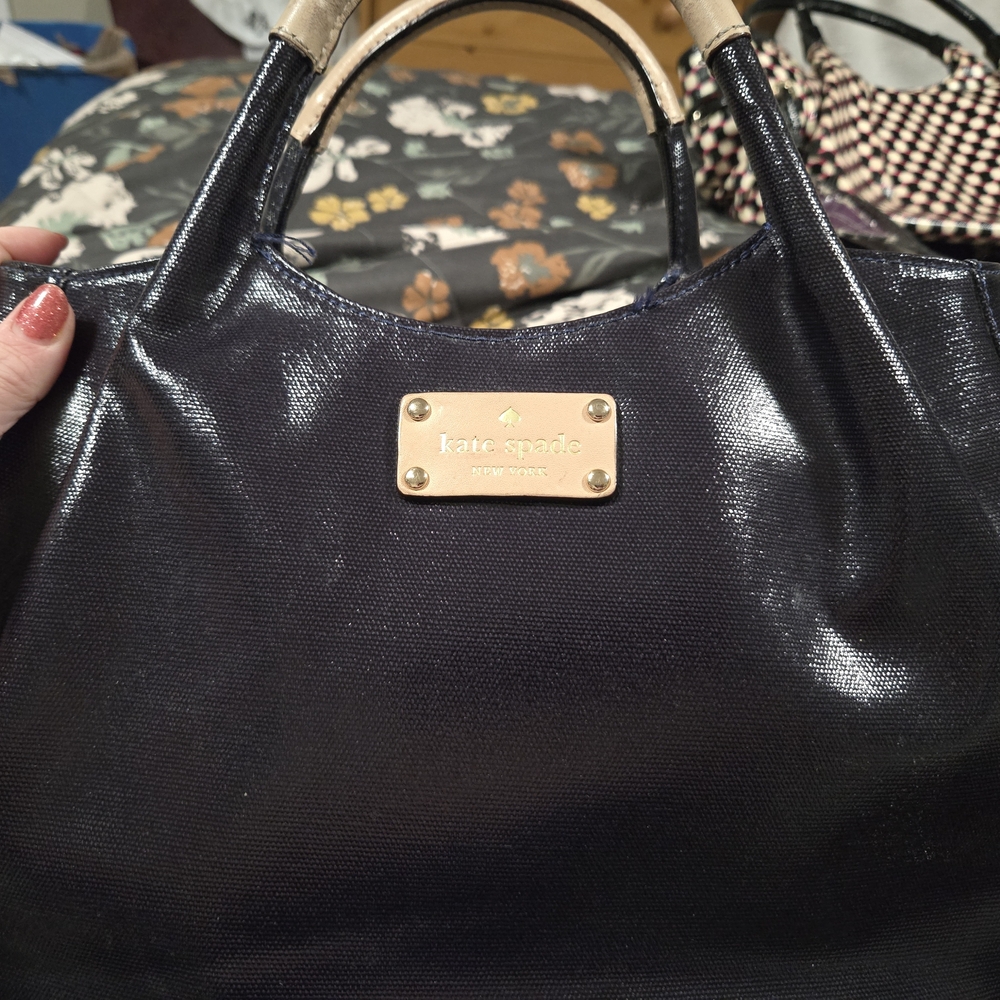 Kate Spade Glossy Black Tote with Gold Details